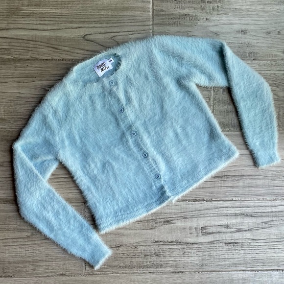 Princess Polly Fuzzy Sweater Cardigan Button Down Stretchy Light Blue SZ S/M - Picture 1 of 9
